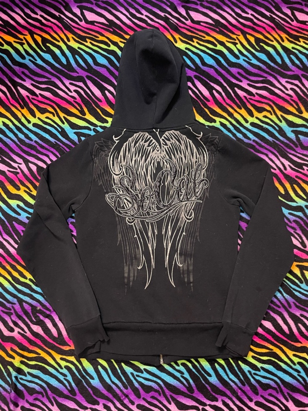 Y2K vintage 2000s affliction style SoCal grunge graphic Black Zip Up Jacket